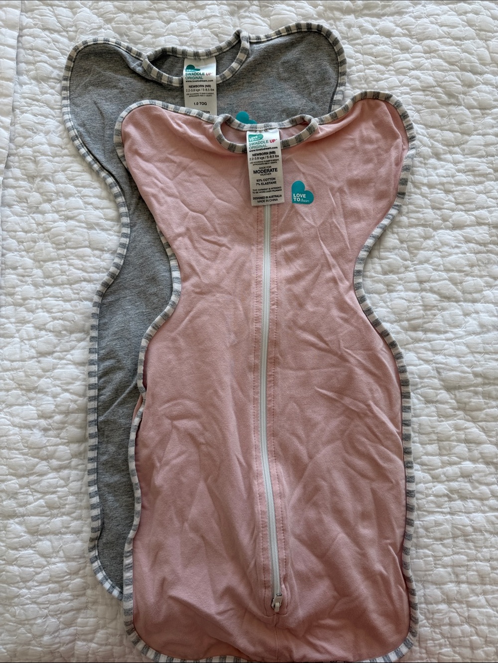 Love to dream Two-Pack Swaddle Sleep Sacks in Pink & Gray